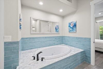 Bathroom, Interior, Recessed Lighting, Wood Texture Flooring
