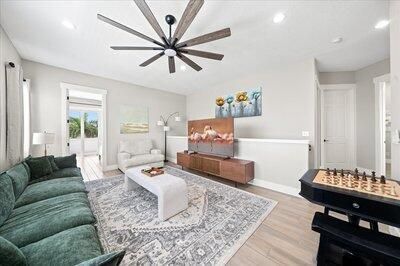 Interior, Living room, Recessed Lighting, Wood Texture Flooring