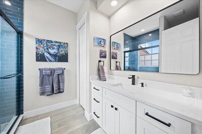 Bathroom, Interior, Recessed Lighting, Wood Texture Flooring