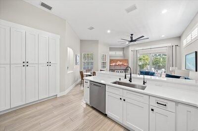 Dining room, Interior, Kitchen, Living room, Recessed Lighting, Wood Texture Flooring