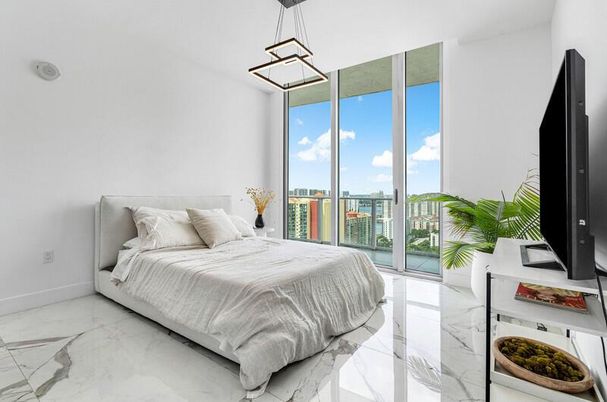 Bedroom, Interior, Marble, Pendant Lights