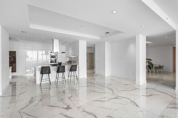 Interior, Kitchen, Marble, Recessed Lighting, Stainless Steel Appliances