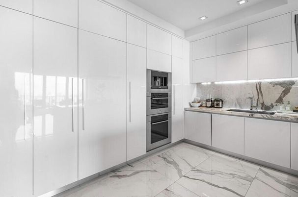 Interior, Kitchen, Marble, Recessed Lighting, Stainless Steel Appliances
