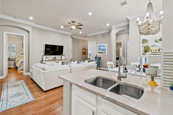 Interior, Kitchen, Living room, Recessed Lighting, Wood Texture Flooring
