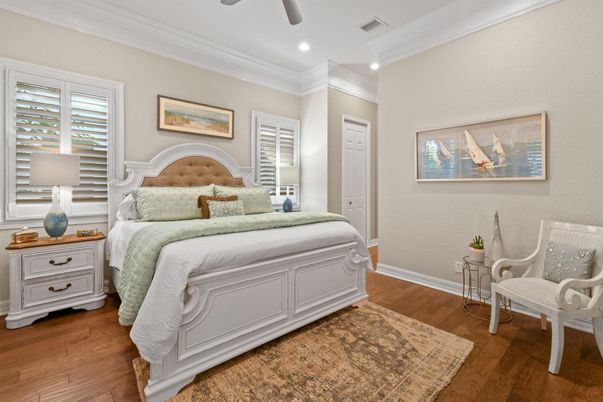 Bedroom, Interior, Recessed Lighting, Wood Texture Flooring