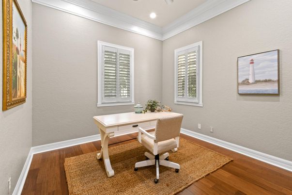 Home Office, Interior, Recessed Lighting, Wood Texture Flooring