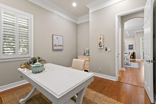 Dining room, Interior, Recessed Lighting, Wood Texture Flooring