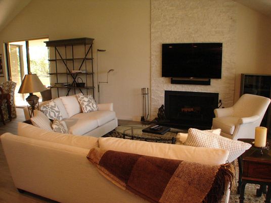 Fireplace, Interior, Living room, Stone Walls, Wood Texture Flooring