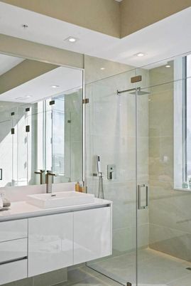 Bathroom, Glass Shower, Interior, Recessed Lighting