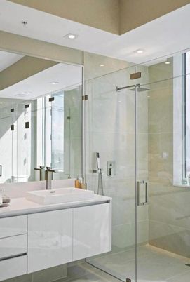 Bathroom, Glass Shower, Interior, Recessed Lighting