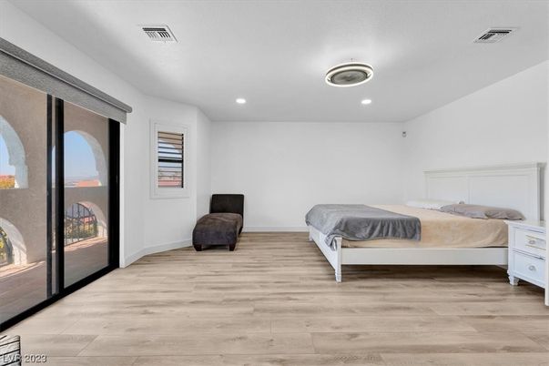 Bedroom, Interior, Recessed Lighting, Wood Texture Flooring