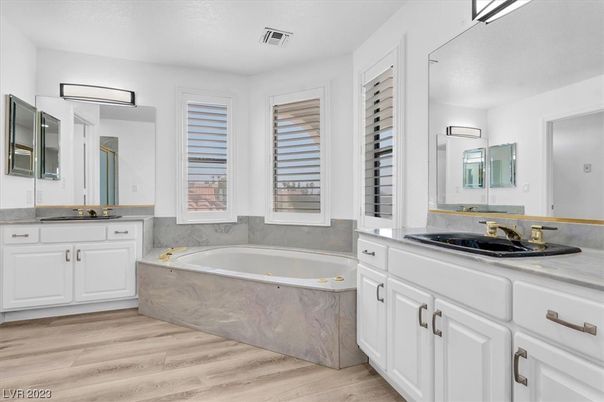 Bathroom, Dual Sink Vanities, Interior, Wood Texture Flooring