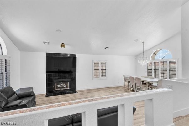 Chandelier, Dining room, Fireplace, Interior, Pendant Lights, Wood Texture Flooring
