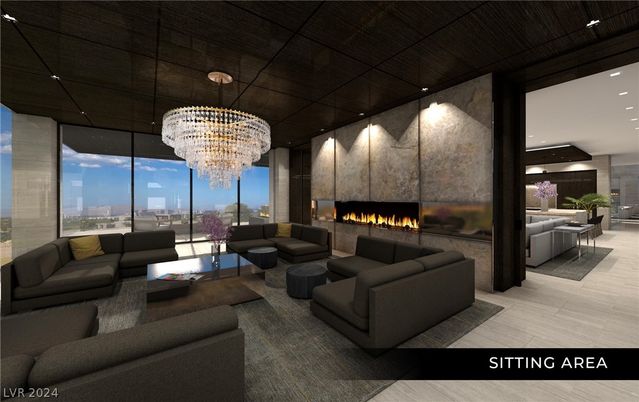 Chandelier, Fireplace, Interior, Living room, Recessed Lighting, Wood Texture Flooring
