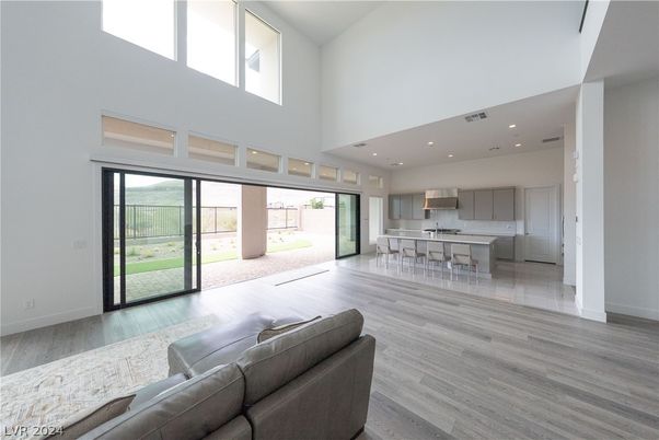 Dining room, Interior, Kitchen, Living room, Recessed Lighting, Wood Texture Flooring