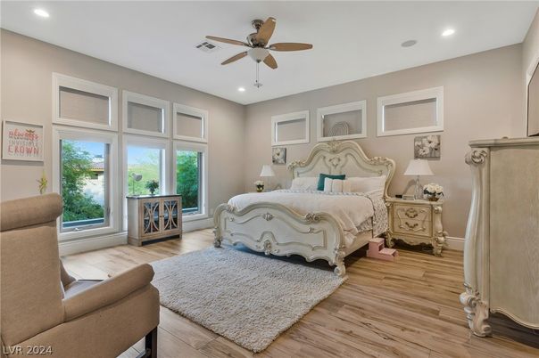Bedroom, Interior, Recessed Lighting, Wood Texture Flooring