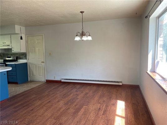 Chandelier, Empty room, Interior, Kitchen, Pendant Lights, Wood Texture Flooring