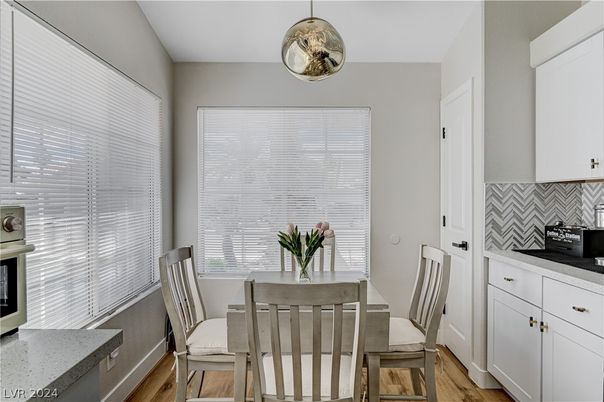 Dining room, Interior, Pendant Lights, Wood Texture Flooring