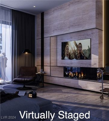 Fireplace, Interior, Recessed Lighting, Wood Texture Flooring