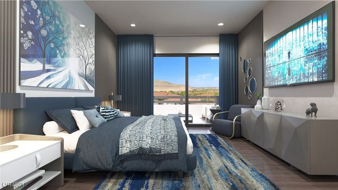 Bedroom, Interior, Recessed Lighting, Wood Texture Flooring