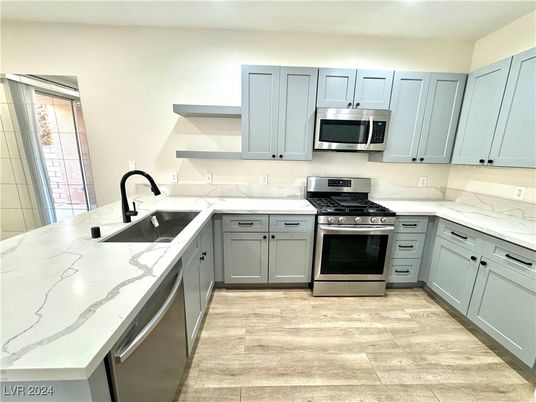 Interior, Kitchen, Stainless Steel Appliances, Wood Texture Flooring