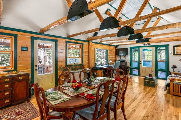 Dining room, Interior, Wooden Beams, Wood Texture Flooring, Wooden Walls