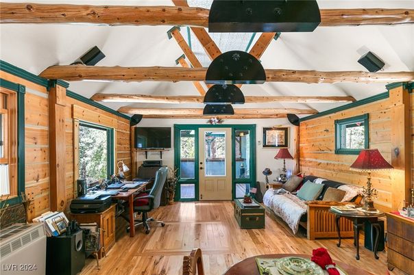 Bedroom, Home Office, Interior, Wooden Beams, Wood Texture Flooring, Wooden Walls