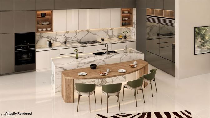 Interior, Kitchen, Marble Walls, Stainless Steel Appliances