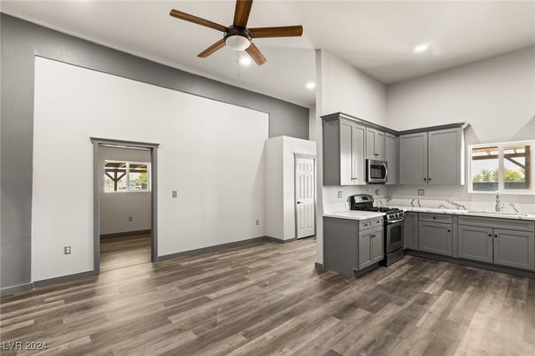Interior, Kitchen, Recessed Lighting, Wood Texture Flooring