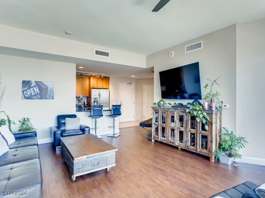 Interior, Kitchen, Living room, Recessed Lighting, Stainless Steel Appliances, Wood Texture Flooring