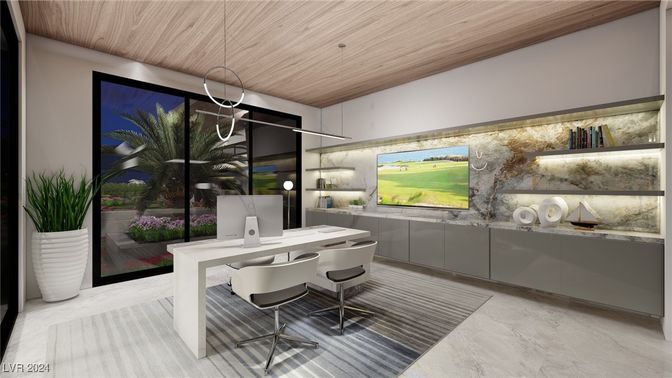 Home Office, Interior, Pendant Lights, Wooden Ceilings