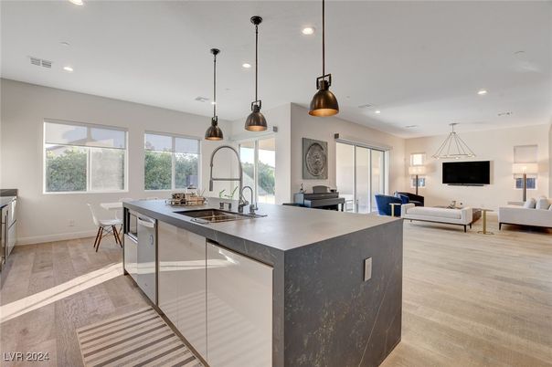 Dining room, Interior, Kitchen, Living room, Pendant Lights, Recessed Lighting, Wood Texture Flooring