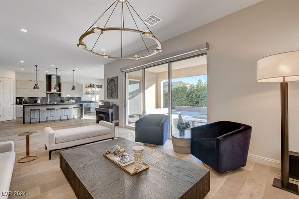 Interior, Kitchen, Living room, Pendant Lights, Recessed Lighting, Stainless Steel Appliances, Wood Texture Flooring