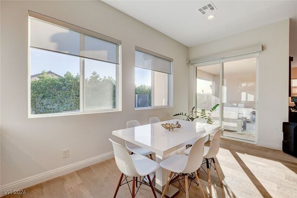 Dining room, Interior, Recessed Lighting, Wood Texture Flooring
