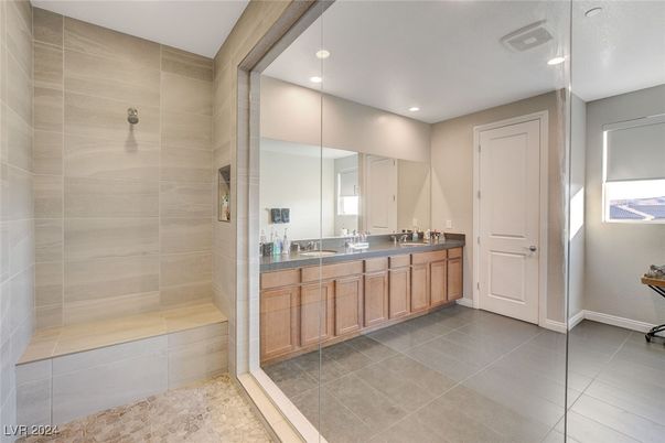 Bathroom, Dual Sink Vanities, Glass Shower, Interior, Recessed Lighting