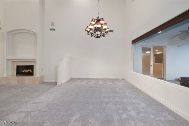 Chandelier, Empty room, Fireplace, Interior