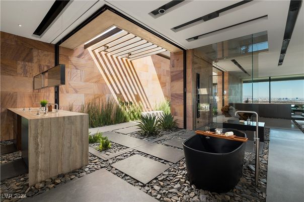 Bathroom, Free Standing Baths, Interior, Recessed Lighting, Wooden Walls