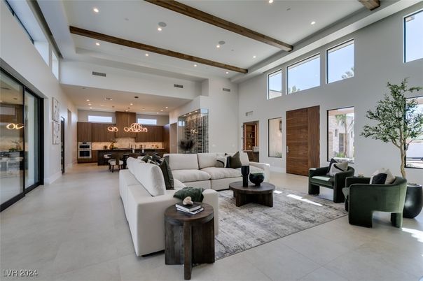 Dining room, Interior, Kitchen, Living room, Pendant Lights, Recessed Lighting, Stainless Steel Appliances, Wooden Beams