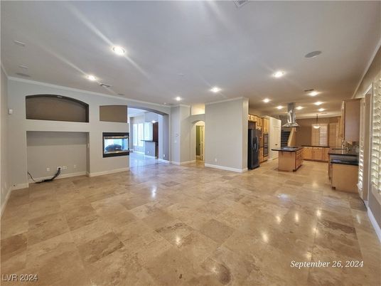 Fireplace, Interior, Kitchen, Pendant Lights, Recessed Lighting