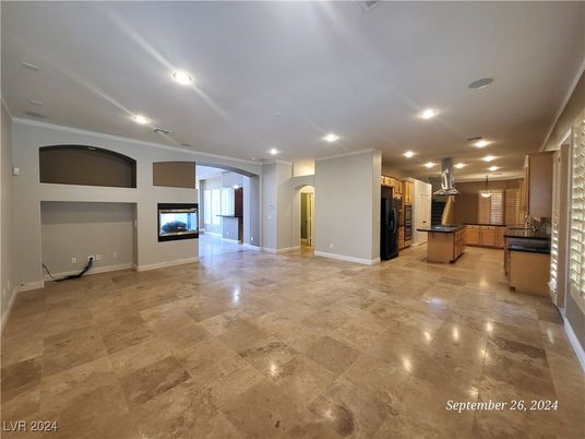 Fireplace, Interior, Kitchen, Pendant Lights, Recessed Lighting