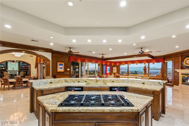 Dining room, Fireplace, Interior, Kitchen, Living room, Recessed Lighting, Water