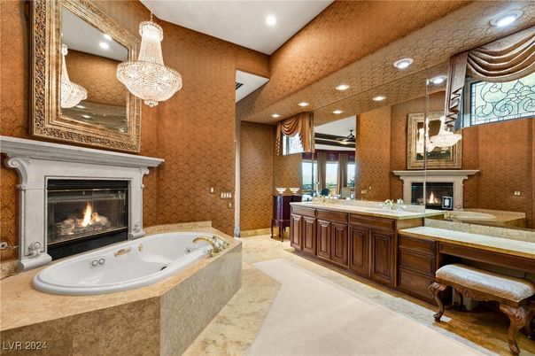 Bathroom, Chandelier, Fireplace, Interior, Pendant Lights, Recessed Lighting