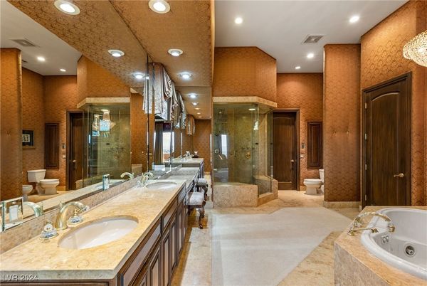 Bathroom, Dual Sink Vanities, Glass Shower, Interior, Recessed Lighting