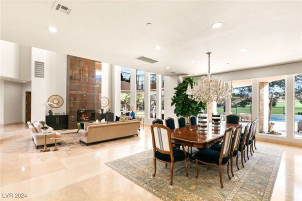 Chandelier, Dining room, Fireplace, Interior, Living room, Recessed Lighting