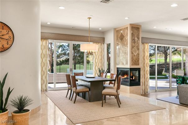 Chandelier, Dining room, Fireplace, Interior, Recessed Lighting