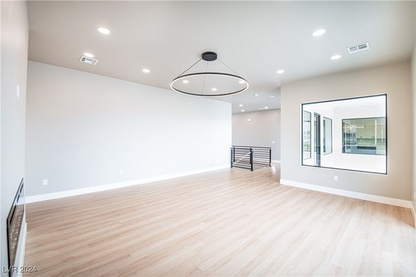 Empty room, Interior, Pendant Lights, Recessed Lighting, Wood Texture Flooring