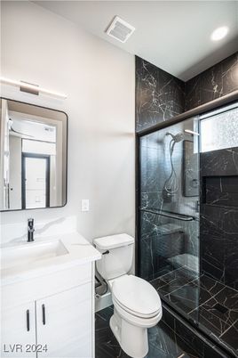 Bathroom, Glass Shower, Interior, Marble Walls, Recessed Lighting