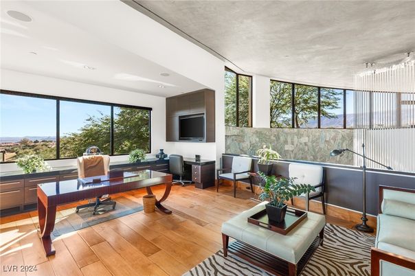 Home Office, Interior, Recessed Lighting, Wood Texture Flooring