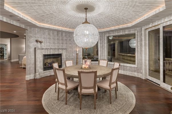Dining room, Fireplace, Interior, Wood Texture Flooring