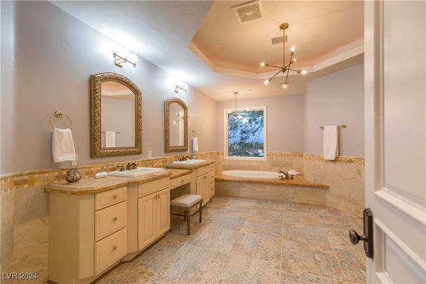 Bathroom, Dual Sink Vanities, Interior, Pendant Lights, Recessed Lighting